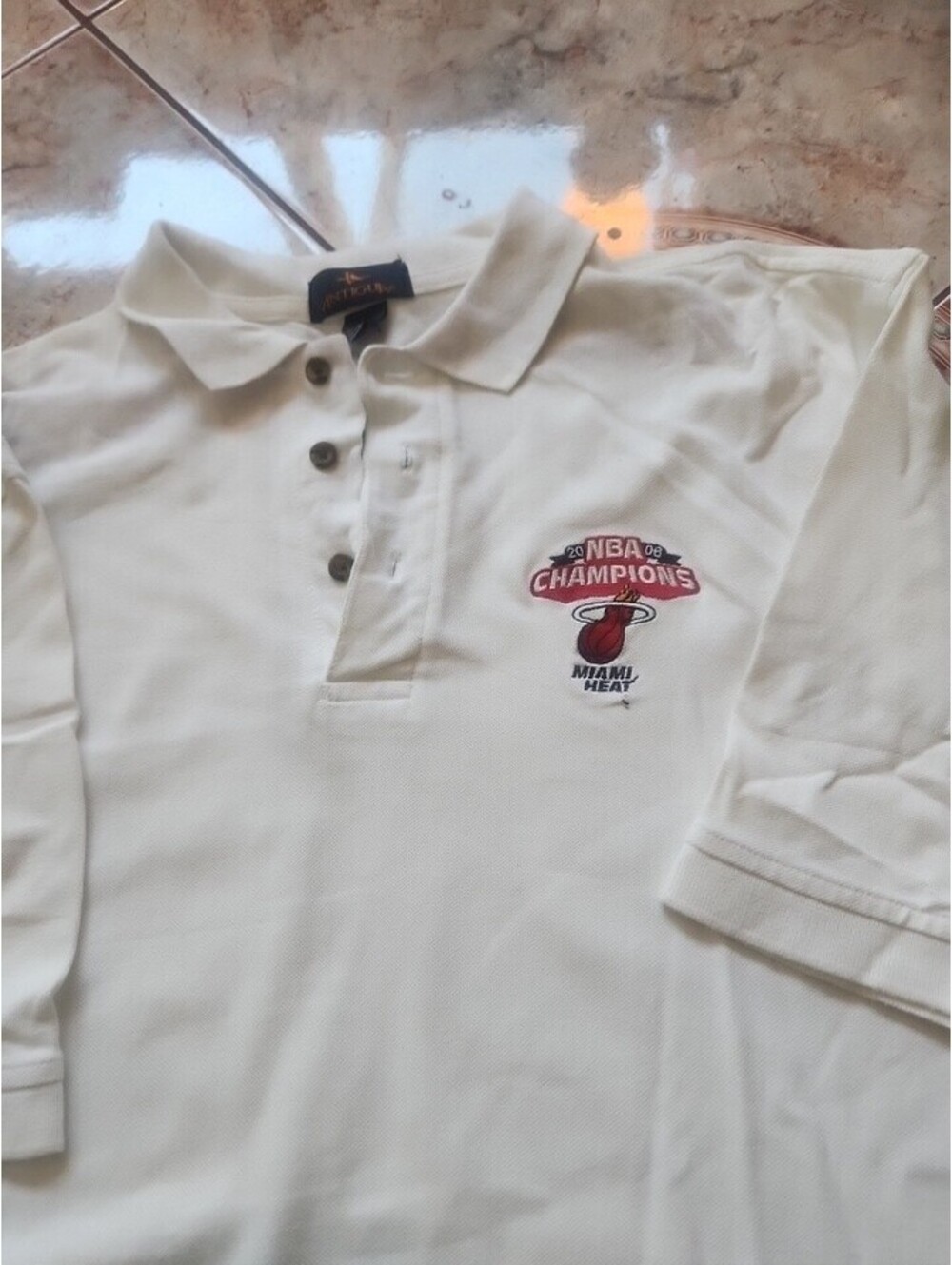 Antigua Spot Polo Shirt Men's Size Large Miami Heat 2006 Champions White NBA